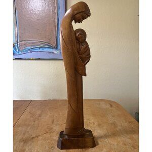 Vtg Hand Carved Solid Wood Statue Of Madonna & The Chrict Child 20 “